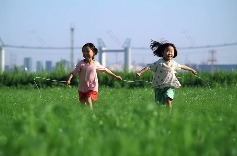 双胞胎女孩自由奔跑户外摄影,高清,摄影图,摄影图片,图片大全,摄影图免费下载